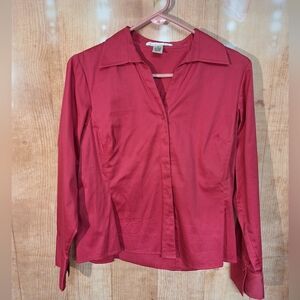 Red Fitted Long Sleeve Button Down Shirt